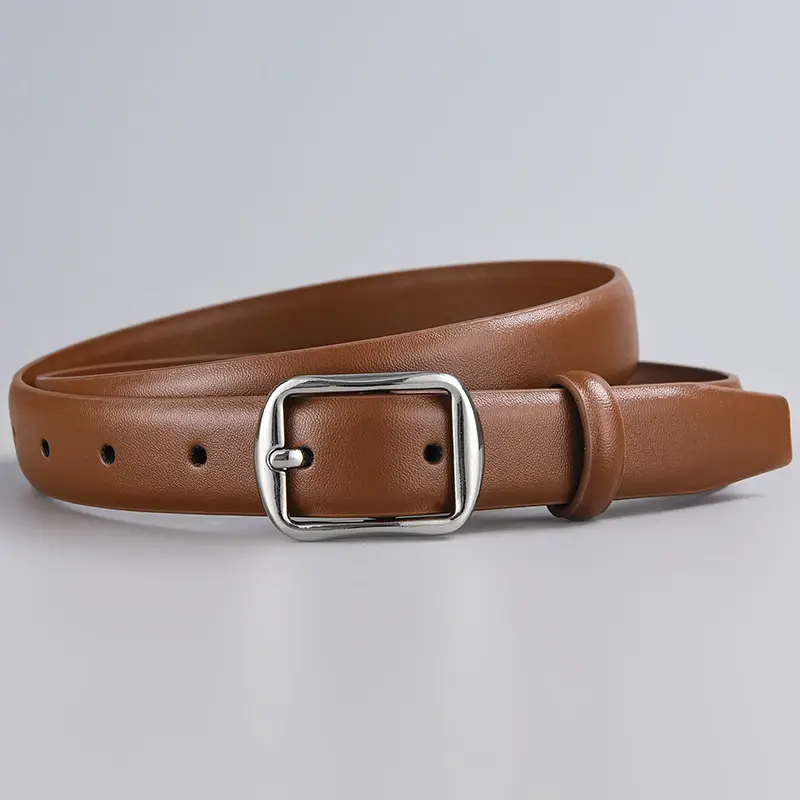 Women's Leather Belt with Pin Buckle Brown β feature 9