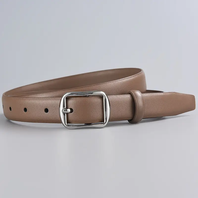 Women's Leather Belt with Pin Buckle Brown - Image 3