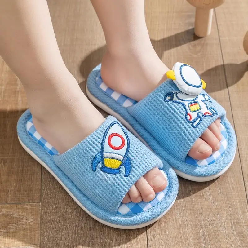 Xinwang Cartoon Linen Slippers Children's Four Seasons Home Wooden Floor Household Silent Cotton Linen Sweat Absorbing Slippers with Hair