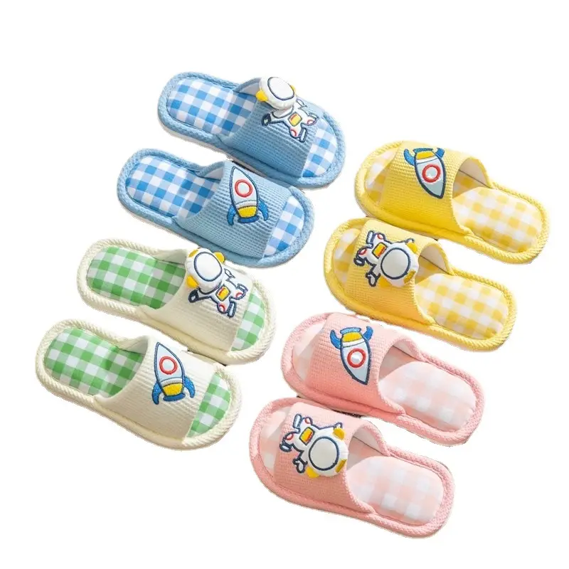 Xinwang Cartoon Linen Slippers Children's Four Seasons Home Wooden Floor Household Silent Cotton Linen Sweat Absorbing Slippers with Hair