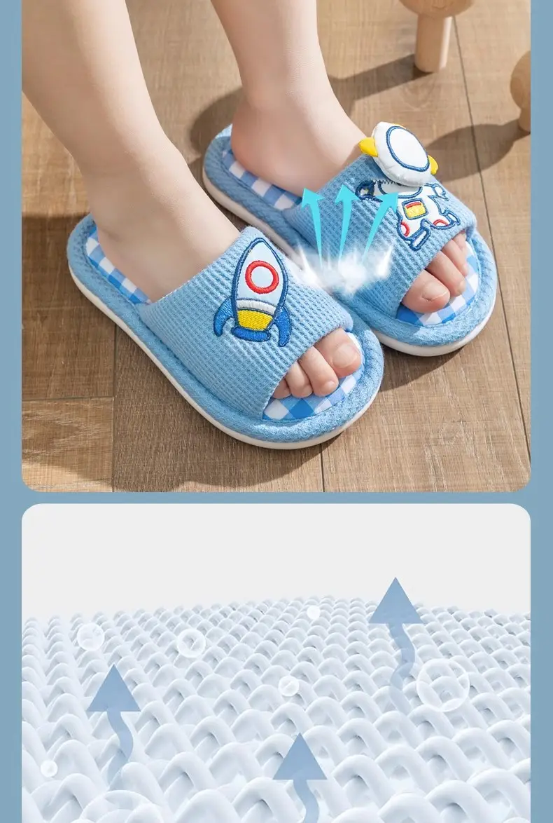 Xinwang Cartoon Linen Slippers Children's Four Seasons Home Wooden Floor Household Silent Cotton Linen Sweat Absorbing Slippers with Hair — feature 11