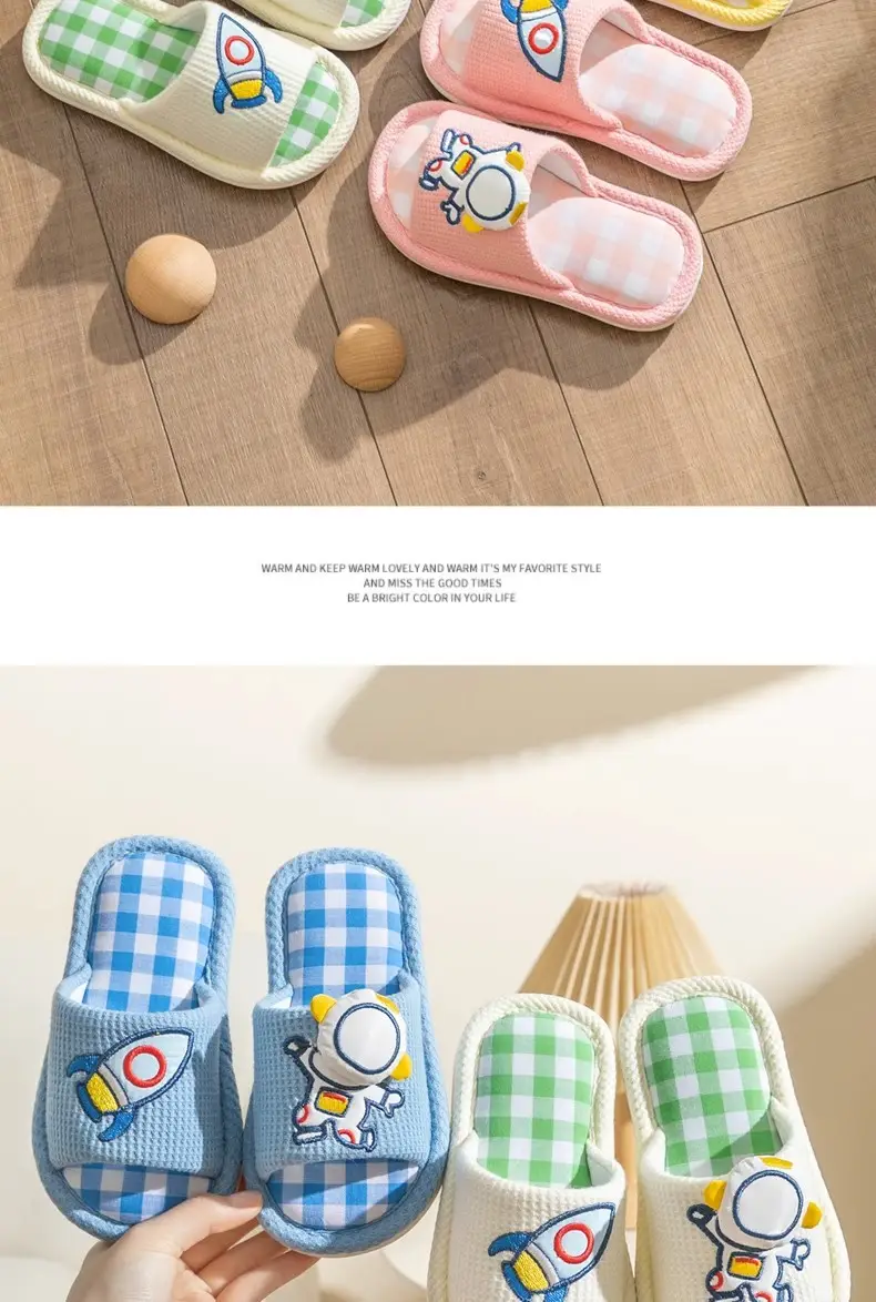 Xinwang Cartoon Linen Slippers Children's Four Seasons Home Wooden Floor Household Silent Cotton Linen Sweat Absorbing Slippers with Hair — feature 17
