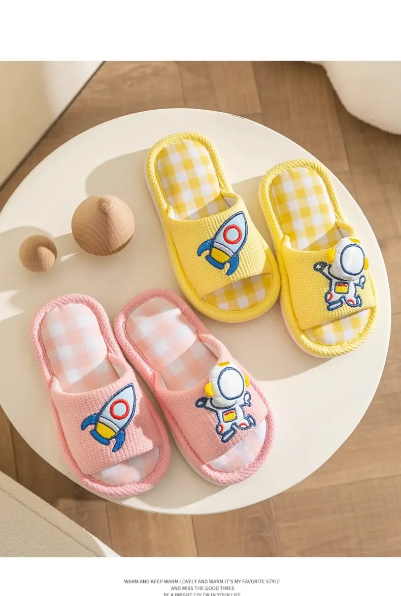 Xinwang Cartoon Linen Slippers Children's Four Seasons Home Wooden Floor Household Silent Cotton Linen Sweat Absorbing Slippers with Hair — feature 19