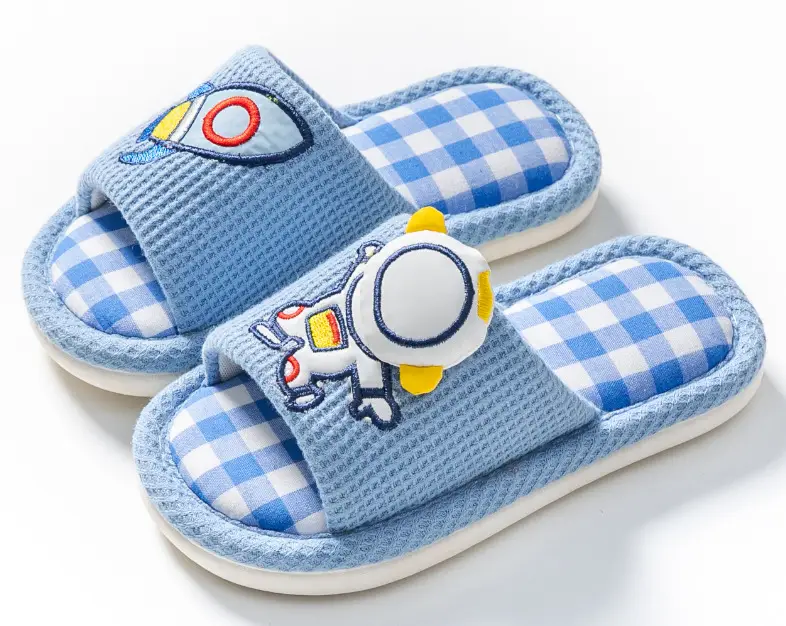 Xinwang Cartoon Linen Slippers Children's Four Seasons Home Wooden Floor Household Silent Cotton Linen Sweat Absorbing Slippers with Hair