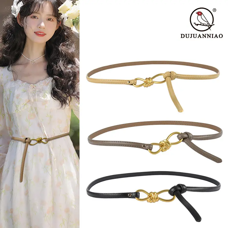Genuine Leather Women's Belt with Skirt Dress - Image 23