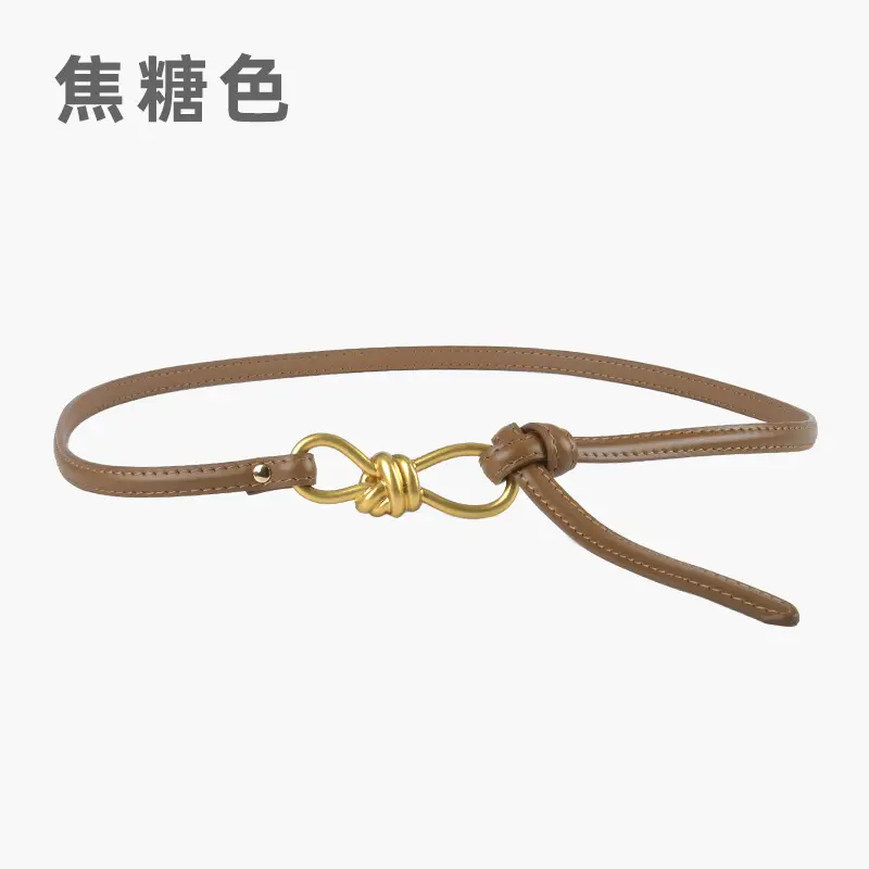 Genuine Leather Women's Belt with Skirt Dress - Image 3