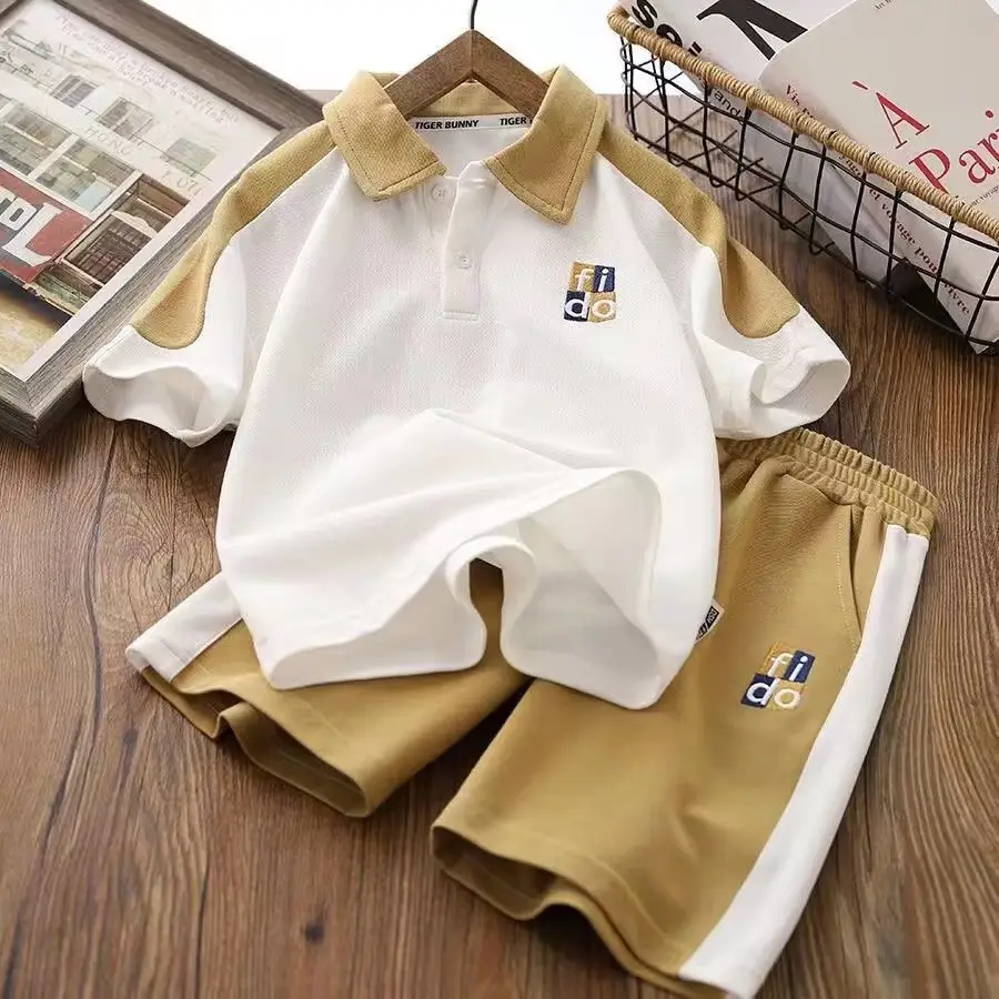 2023 Boys Summer Polo Track Suit Navy Blue Light Gray