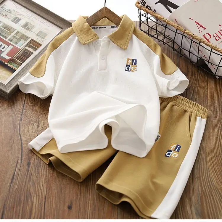 2023 Boys Summer Polo Track Suit Navy Blue Light Gray — feature 3
