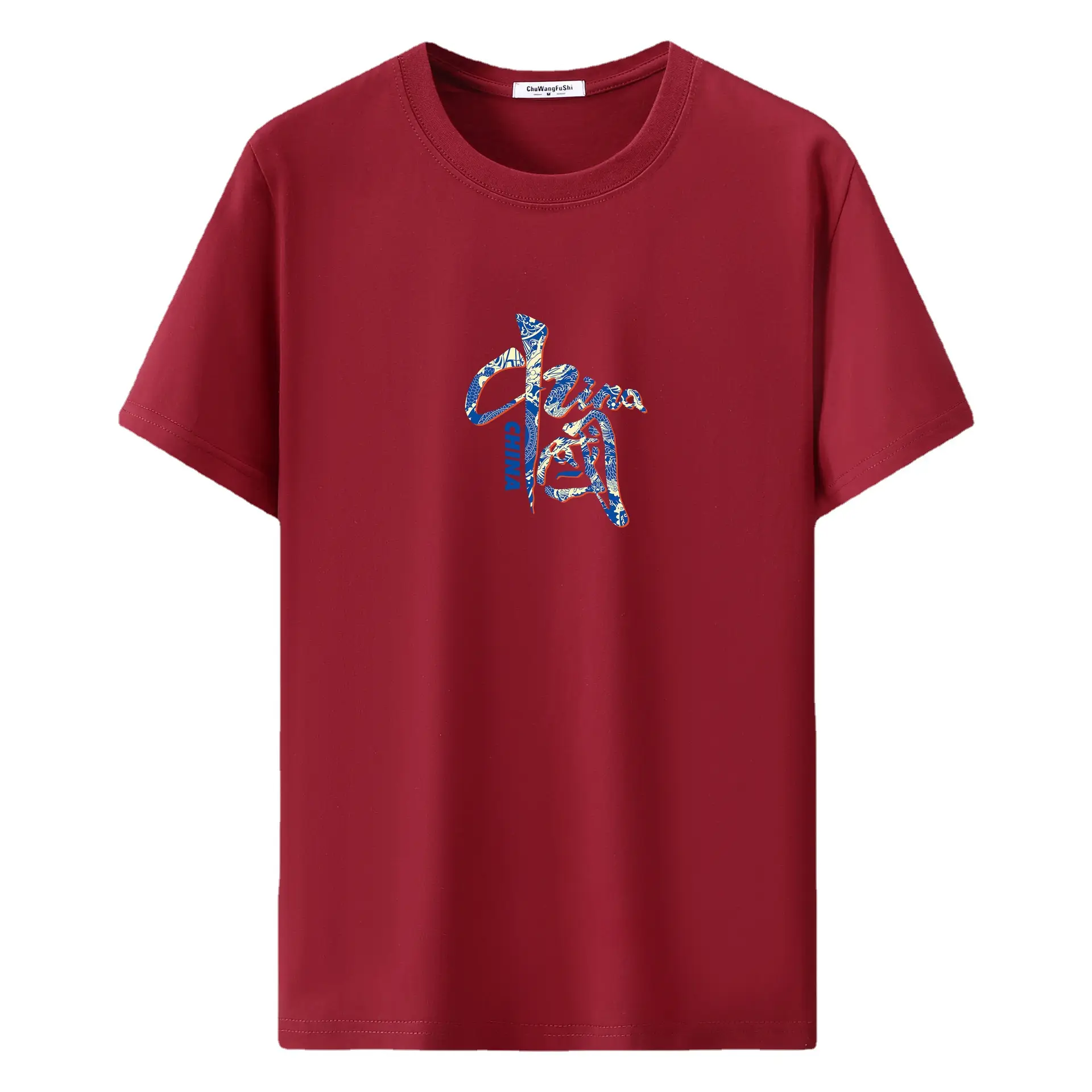 Men Korean Print T-Shirt Red Loose Fit