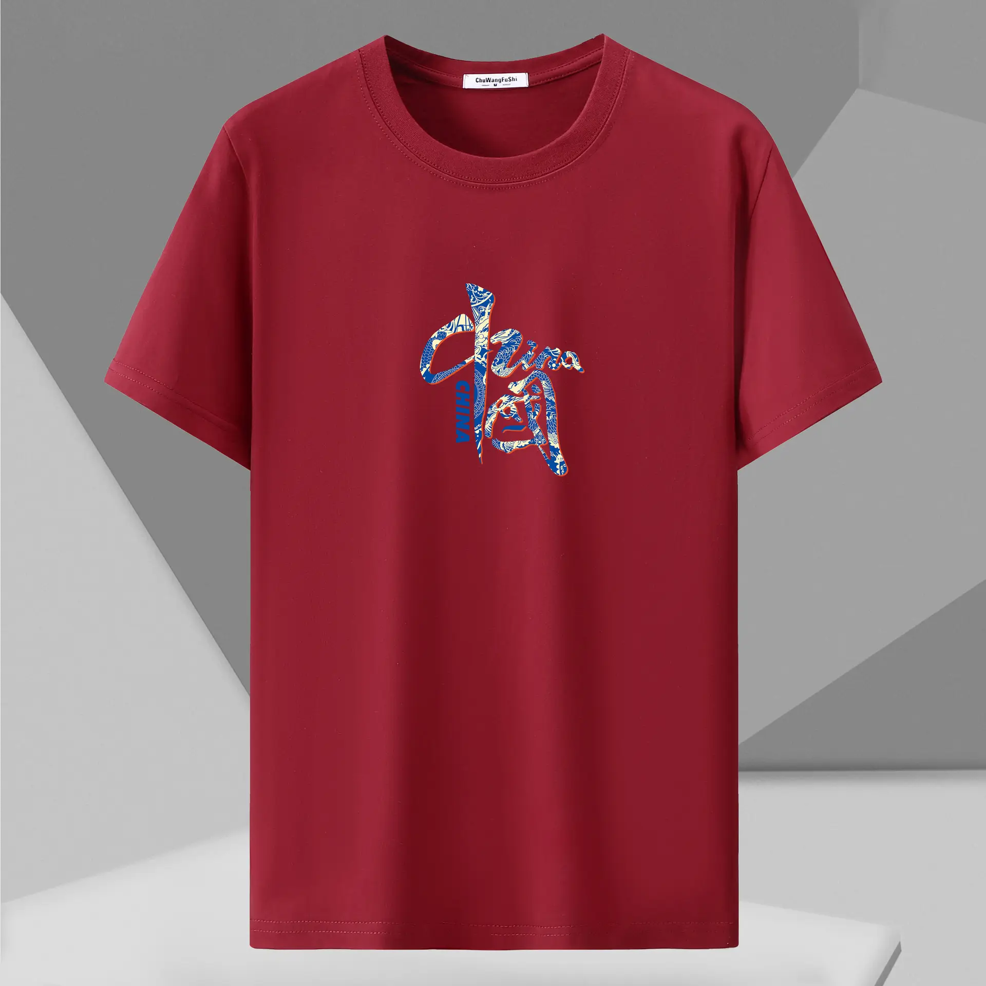 Men Korean Print T-Shirt Red Loose Fit