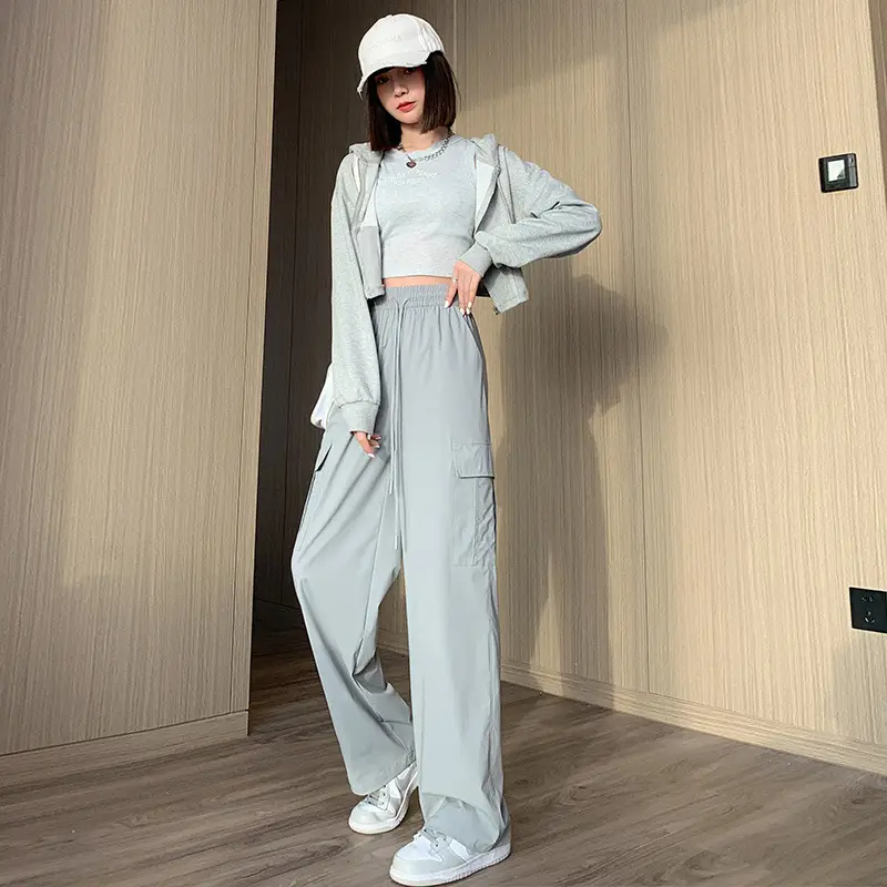 Women's Light Gray Ice Silk Sunscreen Set High Waist Loose Slimming - Image 10