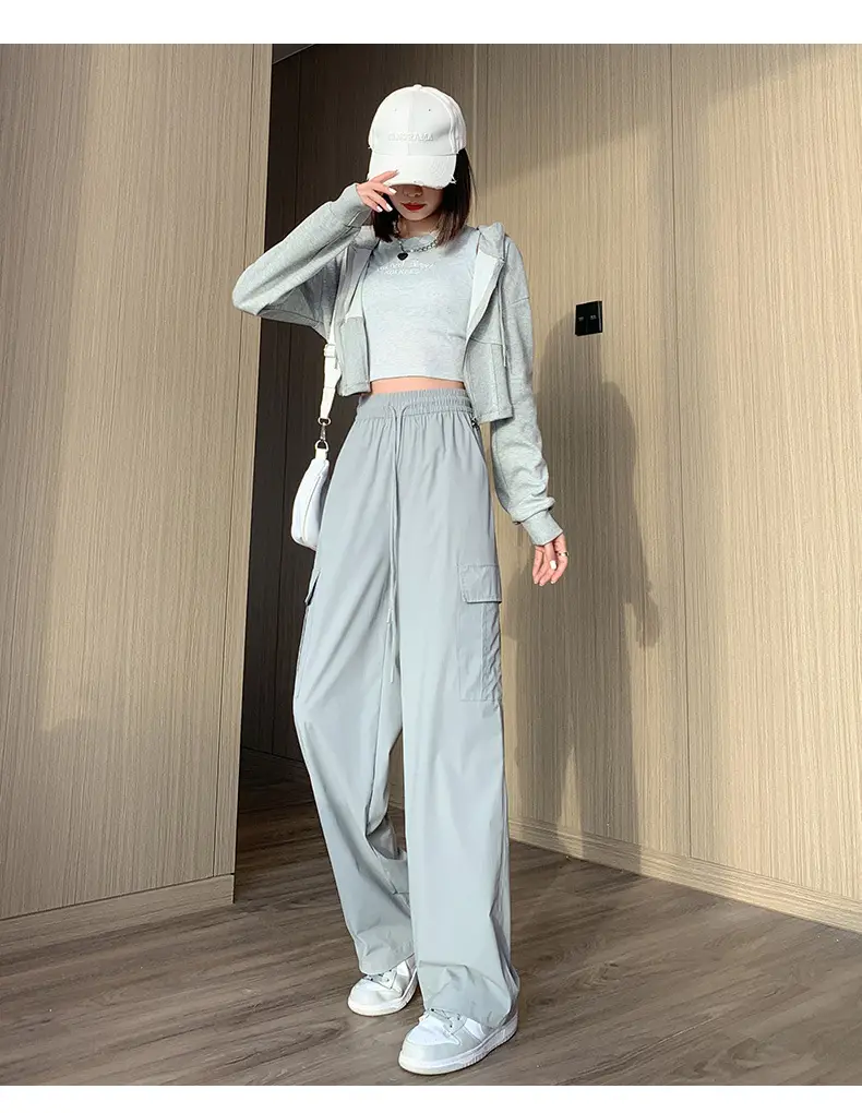 Women's Light Gray Ice Silk Sunscreen Set High Waist Loose Slimming — feature 17