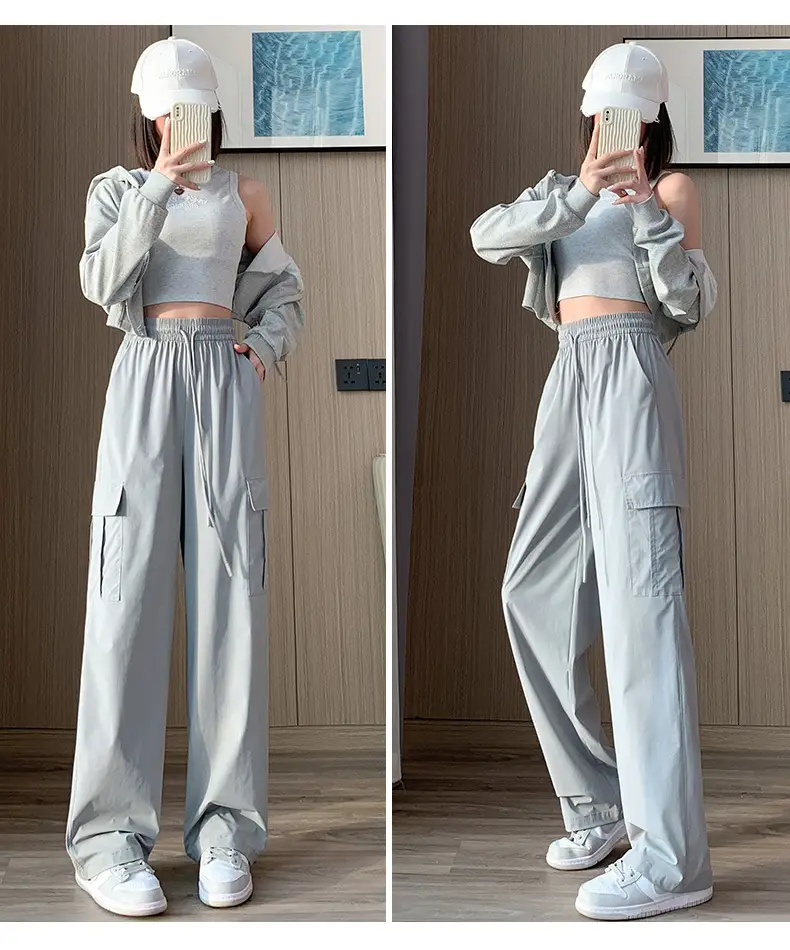 Women's Light Gray Ice Silk Sunscreen Set High Waist Loose Slimming — feature 18