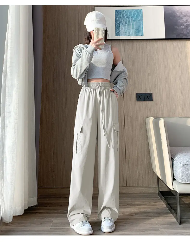 Women's Light Gray Ice Silk Sunscreen Set High Waist Loose Slimming — feature 20