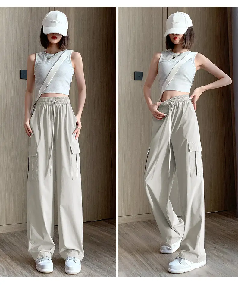 Women's Light Gray Ice Silk Sunscreen Set High Waist Loose Slimming — feature 21