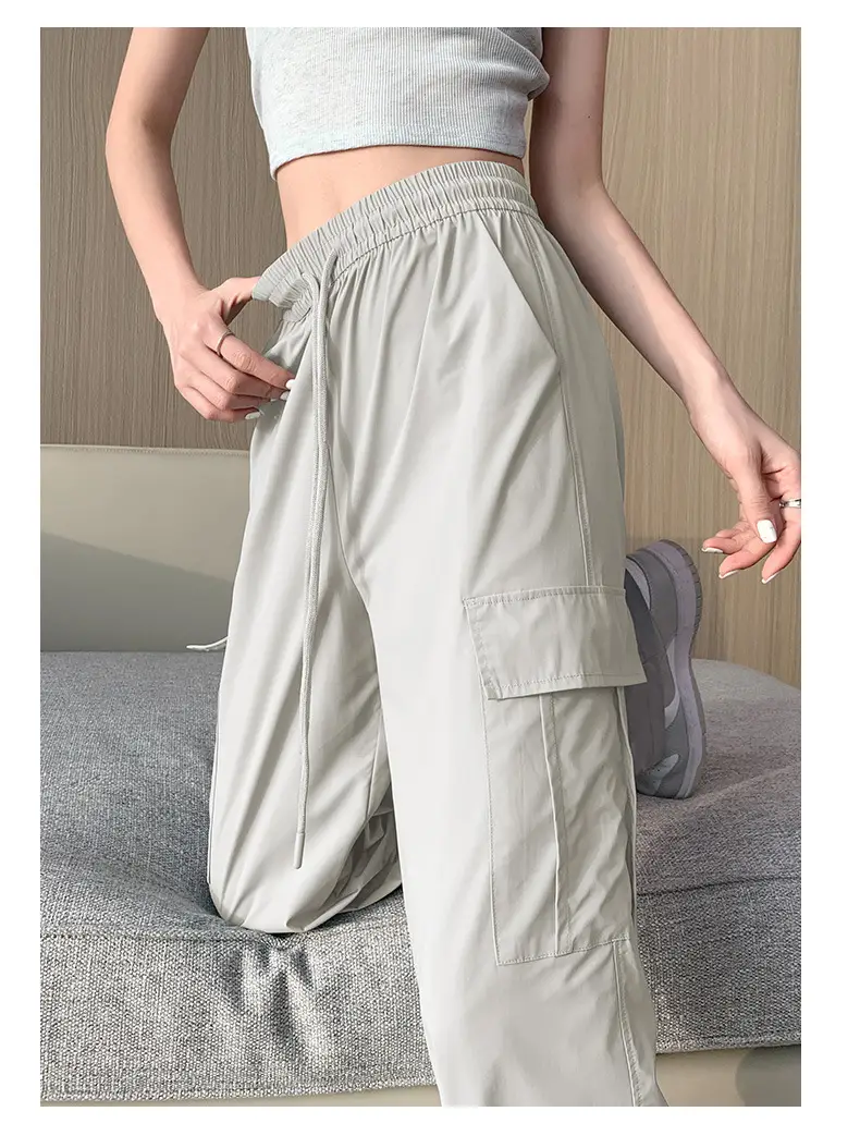 Women's Light Gray Ice Silk Sunscreen Set High Waist Loose Slimming — feature 22