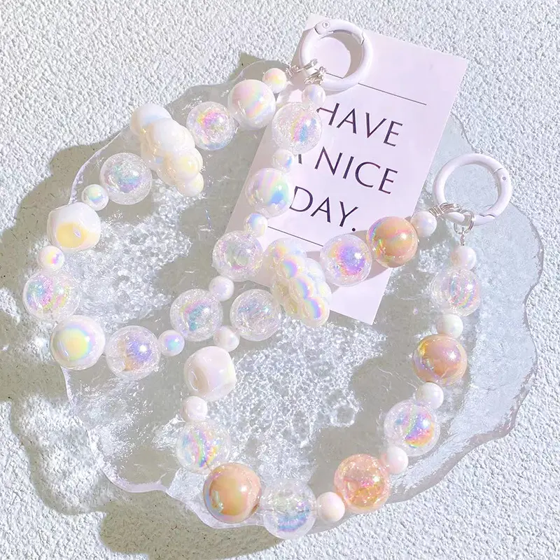 Pink Beaded Cloud Phone Case Chain Pendant Earphone Bag - Image 7