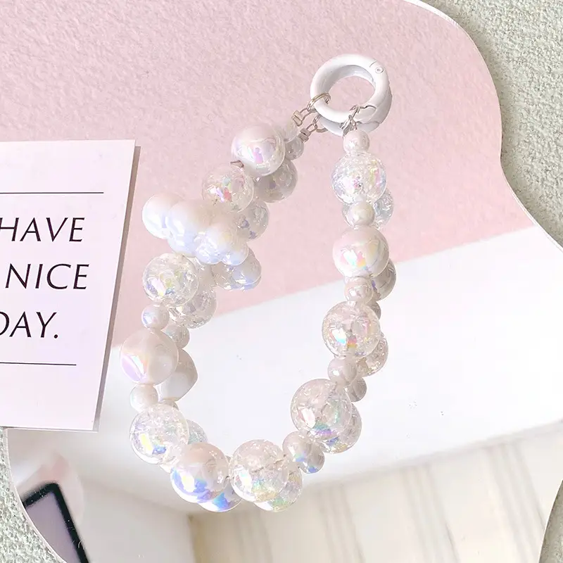 Pink Beaded Cloud Phone Case Chain Pendant Earphone Bag - Image 4