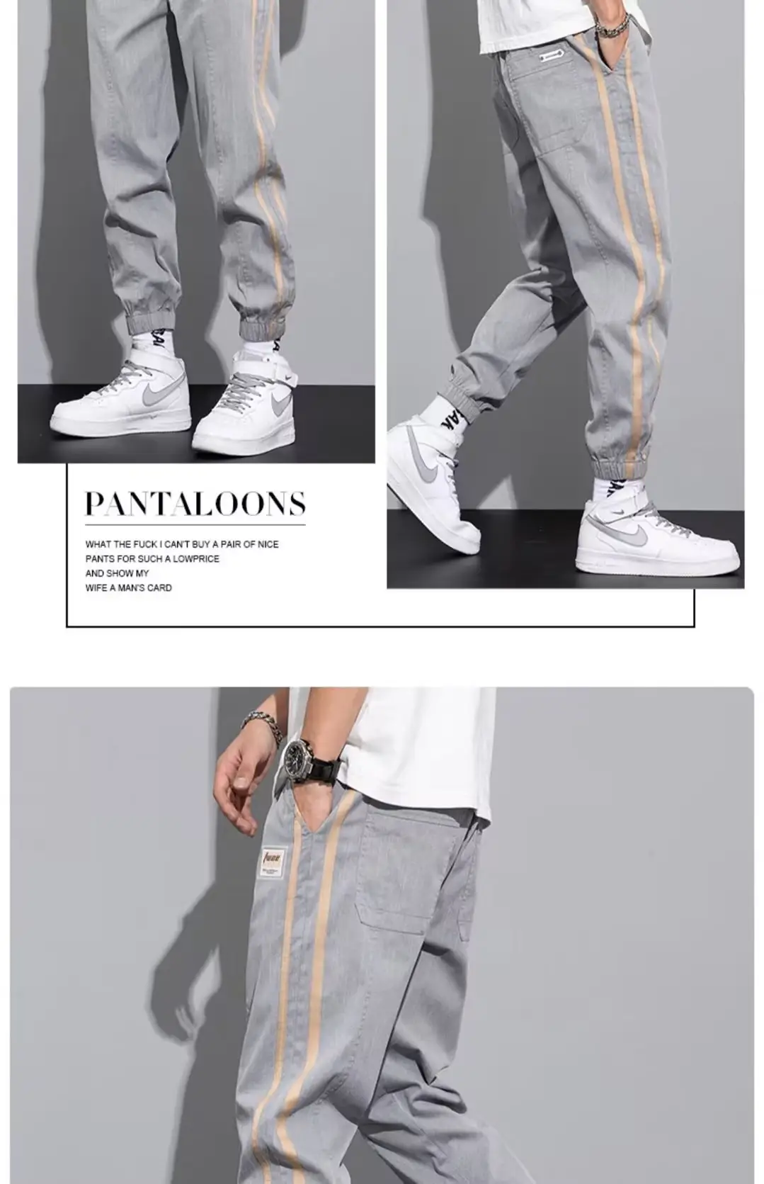 Men's Grey Tencel Casual Pants Spring Summer Loose Straight Ankle — feature 18