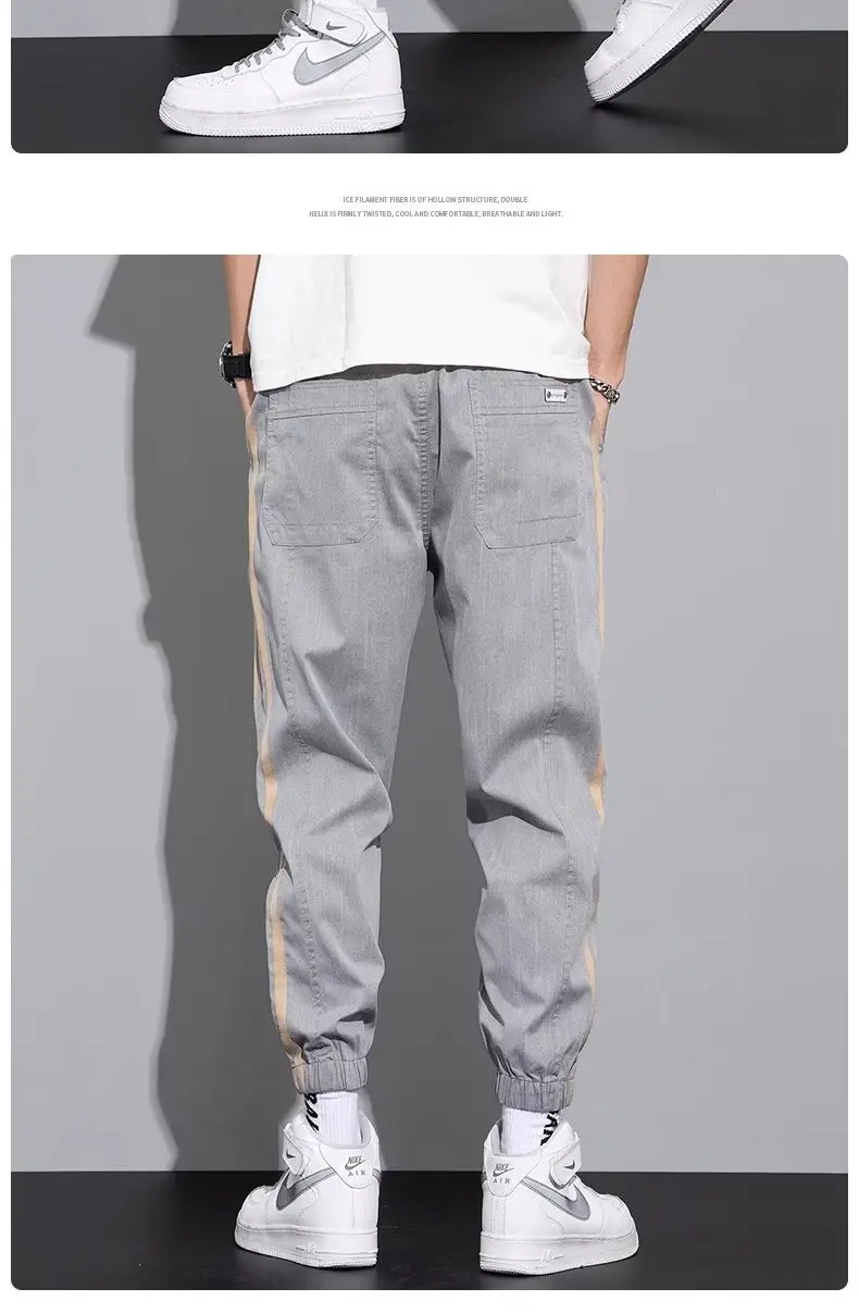 Men's Grey Tencel Casual Pants Spring Summer Loose Straight Ankle — feature 19