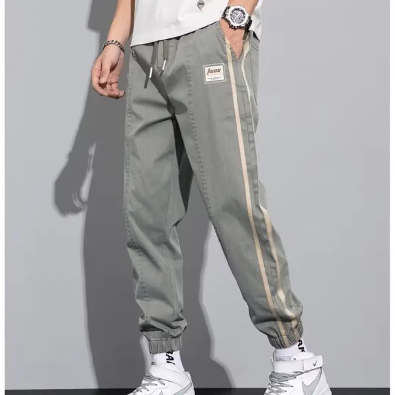 Men's Grey Tencel Casual Pants Spring Summer Loose Straight Ankle - Image 3