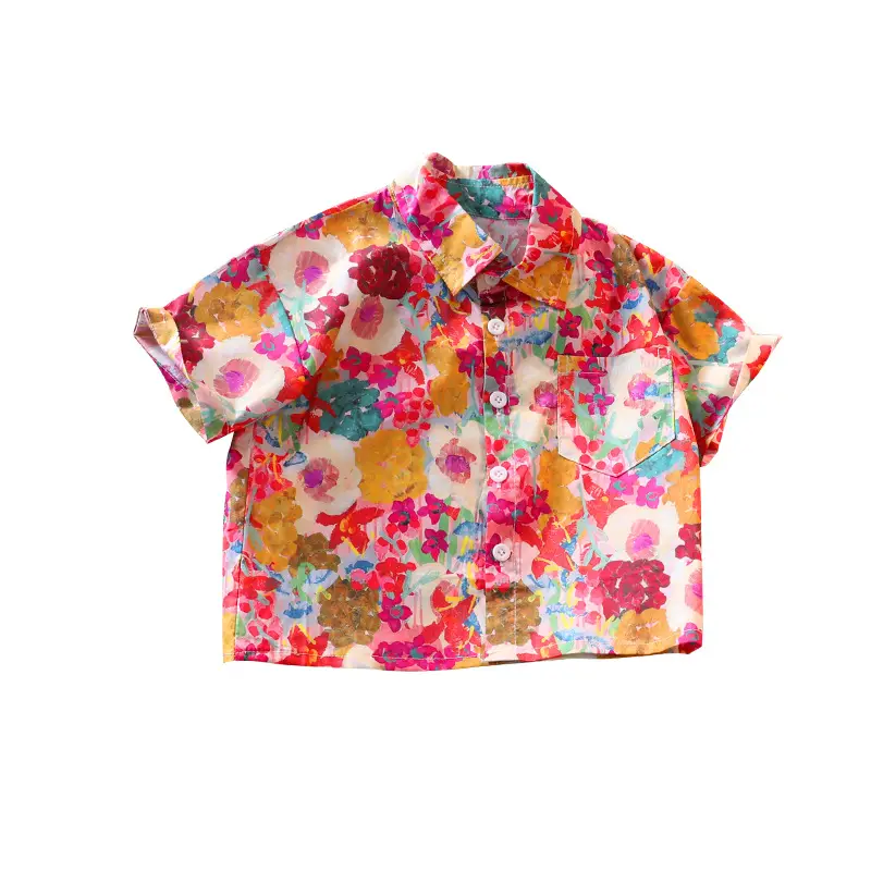 Children Floral Shirt Shorts Set Summer Boys Casual White Sneakers - Image 8