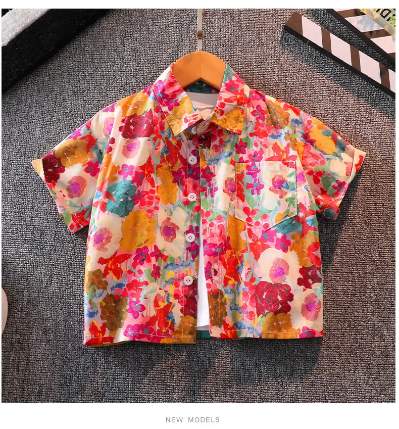 Children Floral Shirt Shorts Set Summer Boys Casual White Sneakers — feature 10