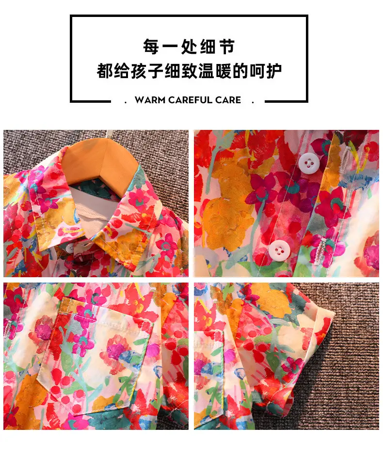 Children Floral Shirt Shorts Set Summer Boys Casual White Sneakers — feature 3