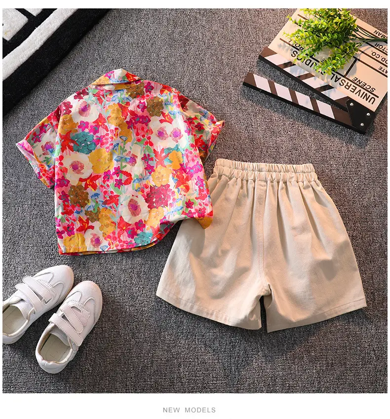 Children Floral Shirt Shorts Set Summer Boys Casual White Sneakers — feature 7