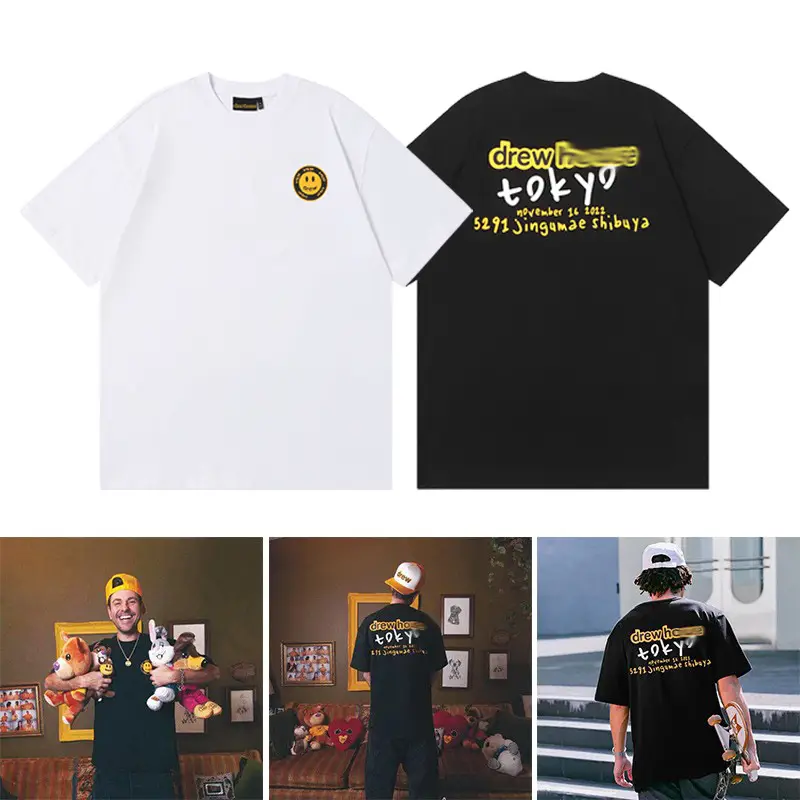Drew Smiley Japanese Flash T-Shirt White Men Women - Image 3