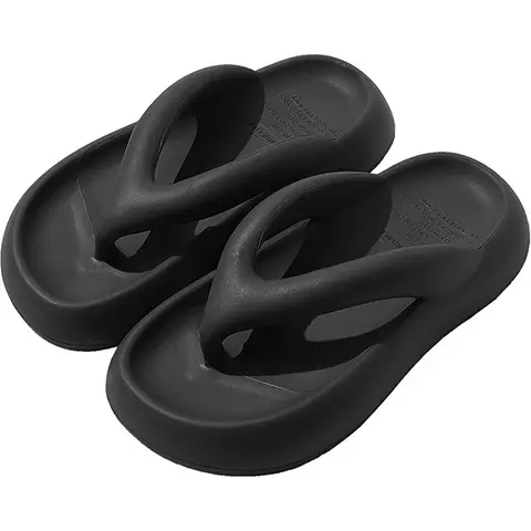 Women's Black Thick Sole Flip Flops Summer Beach Sandals