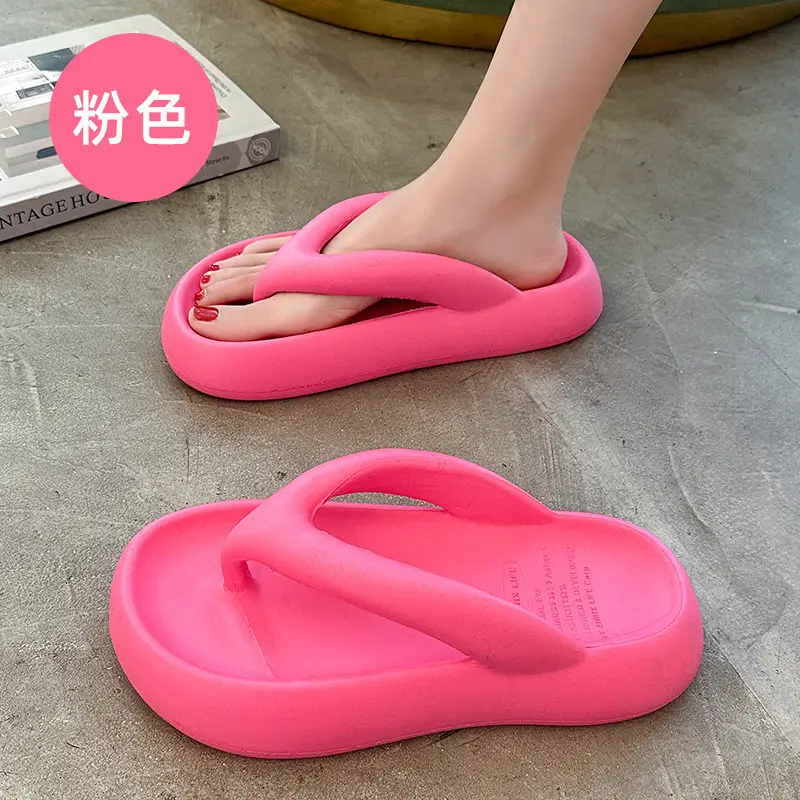Women's Black Thick Sole Flip Flops Summer Beach Sandals