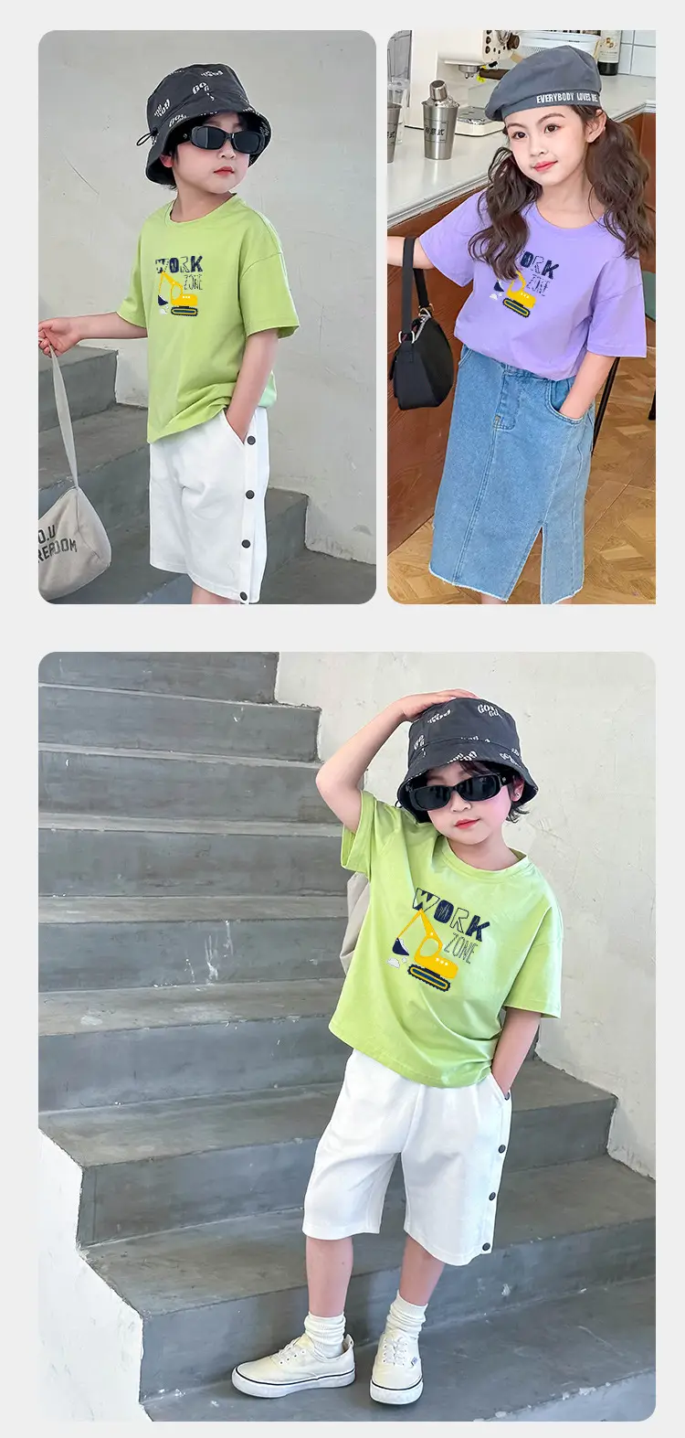 Kids Green Short Sleeve Cotton T-Shirt Summer Wear — feature 9