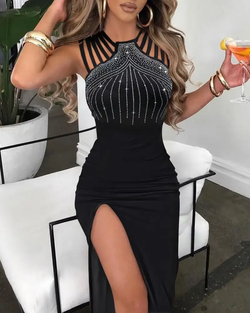 2023 Blue Crossed High Slit Nightwear Dress — feature 3