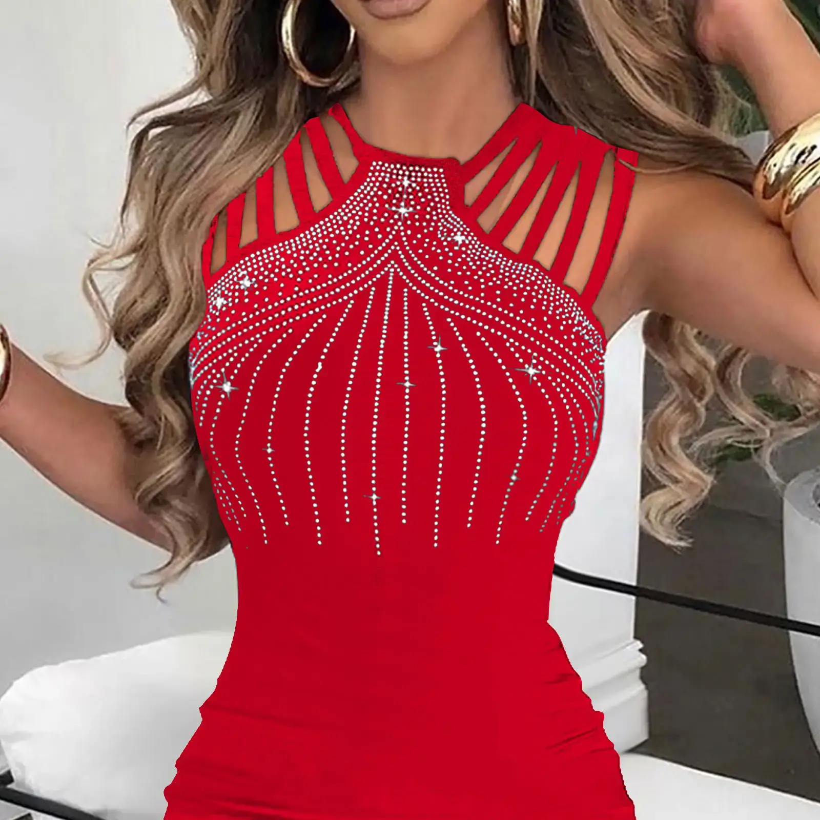 2023 Blue Crossed High Slit Nightwear Dress — feature 8