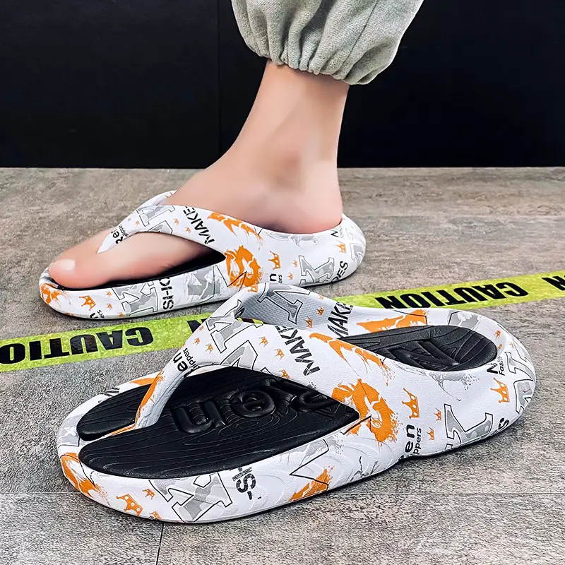 Men's Trendy Graphic Flip-Flops Large Thick Sole