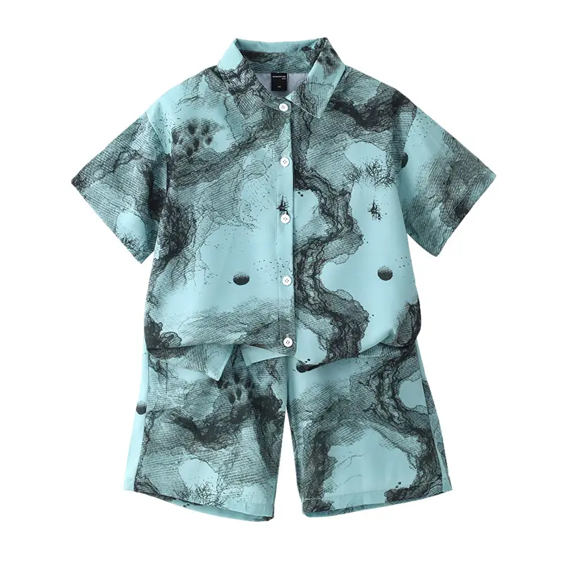 Chinese Style Boys Summer Shirt Set White Tie Dye Shorts - Image 6
