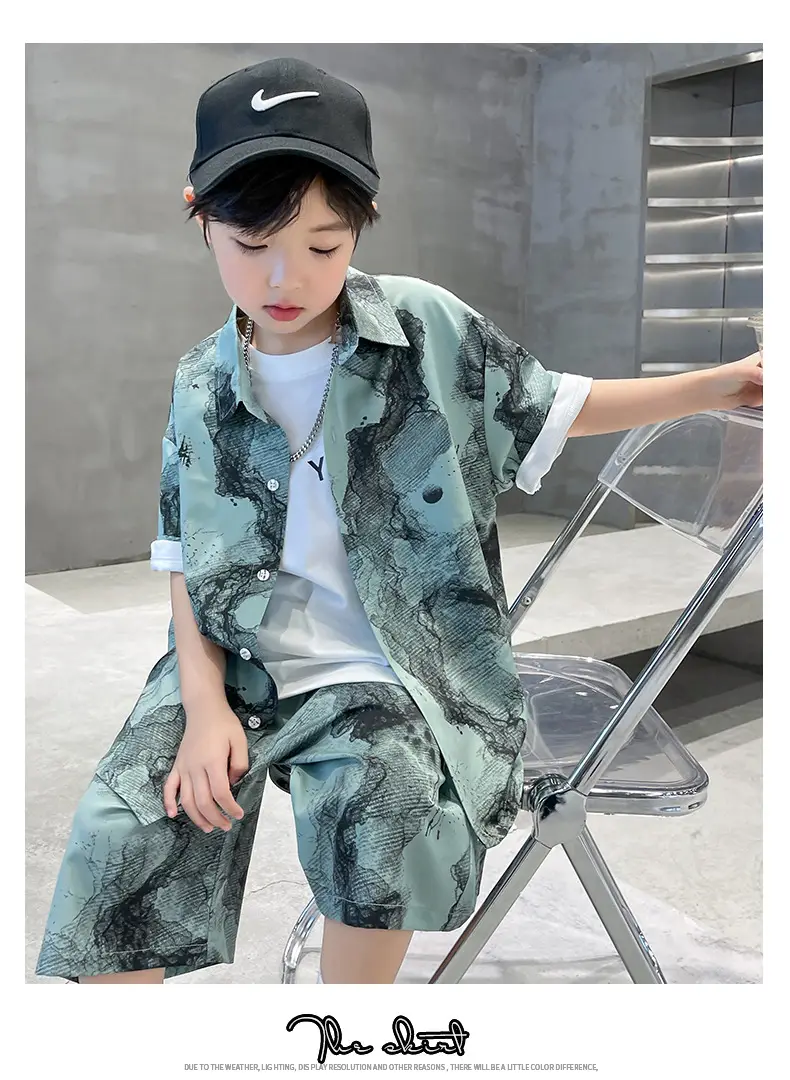Chinese Style Boys Summer Shirt Set White Tie Dye Shorts — feature 12