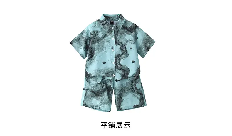 Chinese Style Boys Summer Shirt Set White Tie Dye Shorts — feature 8