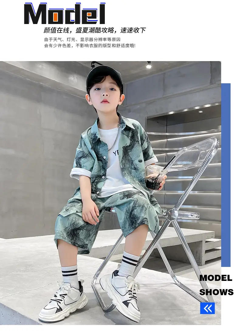 Chinese Style Boys Summer Shirt Set White Tie Dye Shorts — feature 9