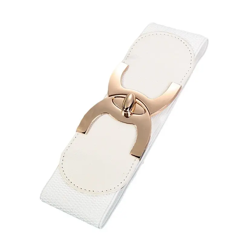 Women's White Elastic Belt Sandals with Gold Logo