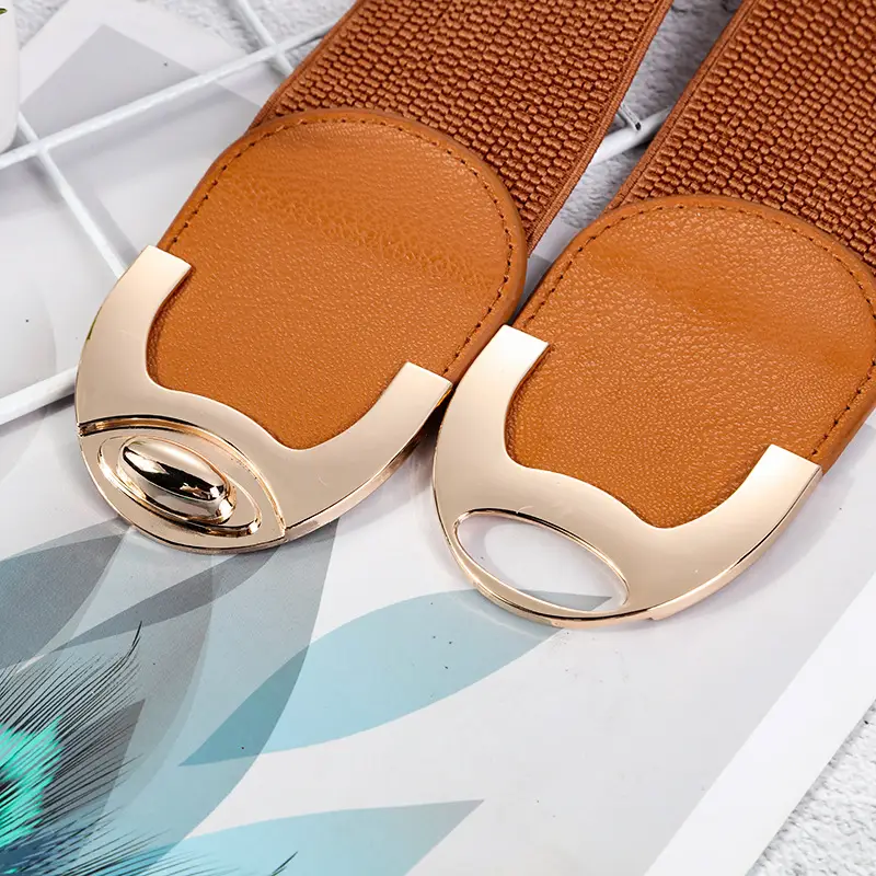 Women's White Elastic Belt Sandals with Gold Logo — feature 1