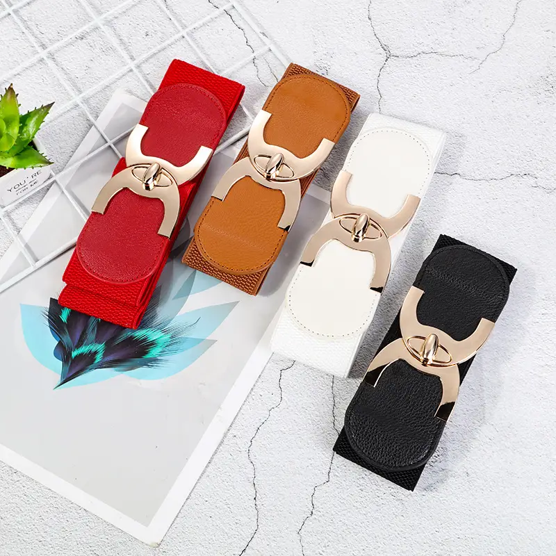 Women's White Elastic Belt Sandals with Gold Logo — feature 10