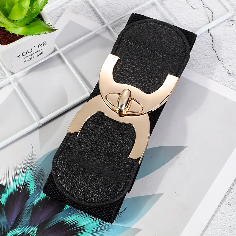 Women's White Elastic Belt Sandals with Gold Logo