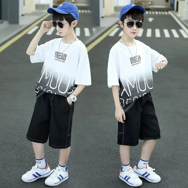 Boys Summer T-Shirt Shorts Set White Black 2025 - Image 5