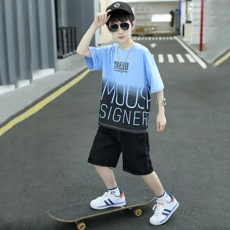 Boys Summer T-Shirt Shorts Set White Black 2025 - Image 7