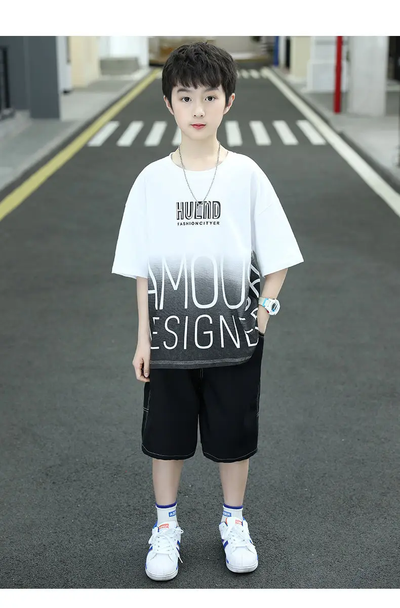 Boys Summer T-Shirt Shorts Set White Black 2025 — feature 12