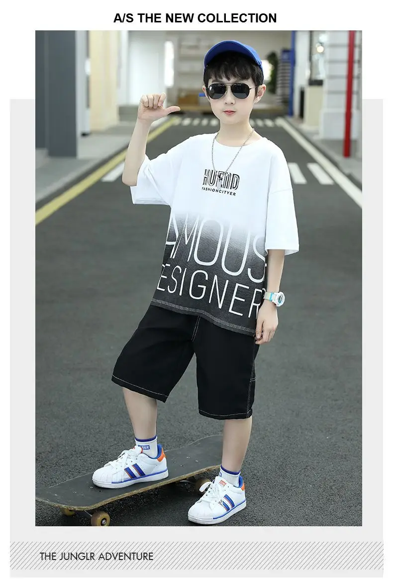 Boys Summer T-Shirt Shorts Set White Black 2025 — feature 13