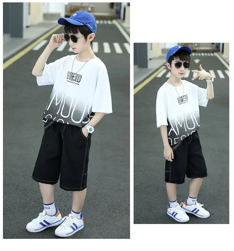 Boys Summer T-Shirt Shorts Set White Black 2025 — feature 14