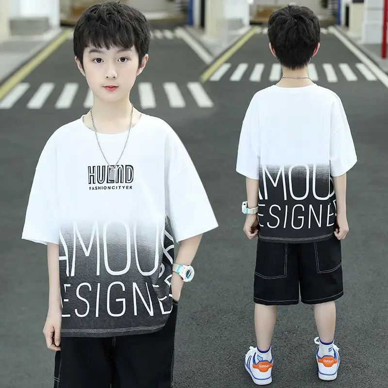 Boys Summer T-Shirt Shorts Set White Black 2025 - Image 3